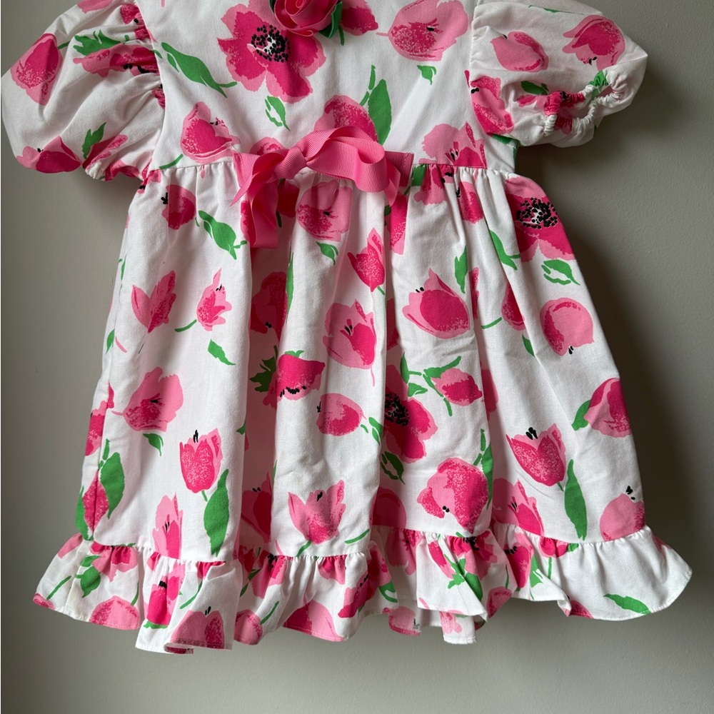 Vintage Floral Pink and White Baby Dress, size 4
